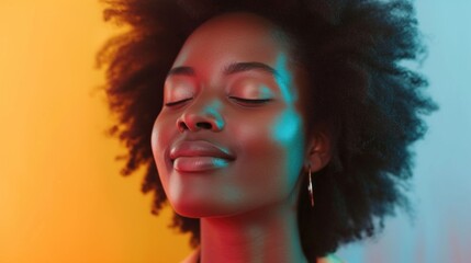 Expressive closeup portraying a beautiful lady in pastel colors and striking makeup.