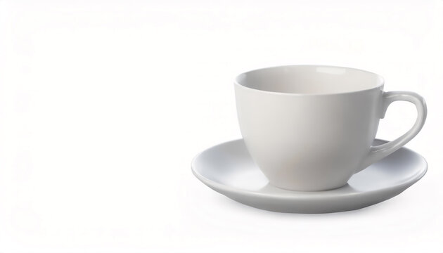 Ceramic cup on white background with copy space
