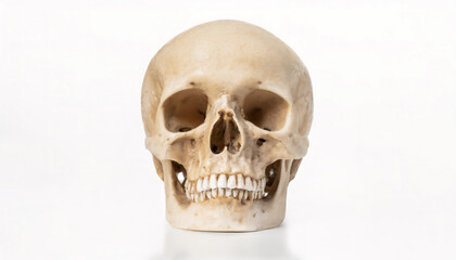 Human skull on white background with copy space