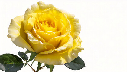 Yellow rose on white background with copy space