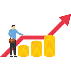 financial success or wealth, investment for big money, successful business woman standing near her pile of money. Stock market services. Financial advisor. Modern vector illustration