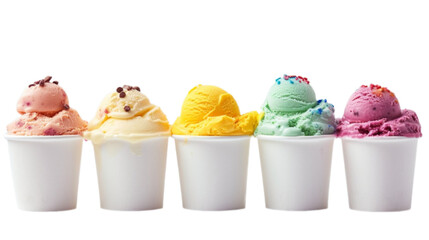 Front view gelato ice cream set collection in 3d png transparent for product presentation.