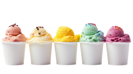 Front view gelato ice cream set collection in 3d png transparent for product presentation.