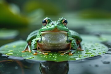 Frog Faceoff A Green Frog's Close-Up on a Lily Pad Generative AI
