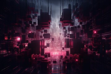 A futuristic urban landscape bathed in purple light, a cyberpunk city