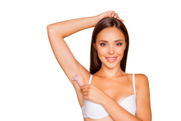 Charming cute sweet pretty beautiful lady she raised hand up to make her everyday routine procedure isolated on pastel beige background with beaming white smile