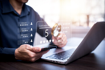Quality assurance of business services, Businessman Hand shows the sign of the top service Quality assurance in Black background , Guarantee, Standards, ISO certification and standardization concept.