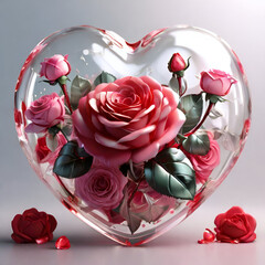Beautiful 3D render red rose,pink rose painting background style jpg.