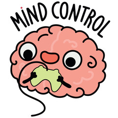 Cute cartoon mind control with brain vector illustration