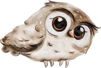 Foto op Canvas Cute watercolor owl with big eyes , png, transparent background © SoCuteArtShop