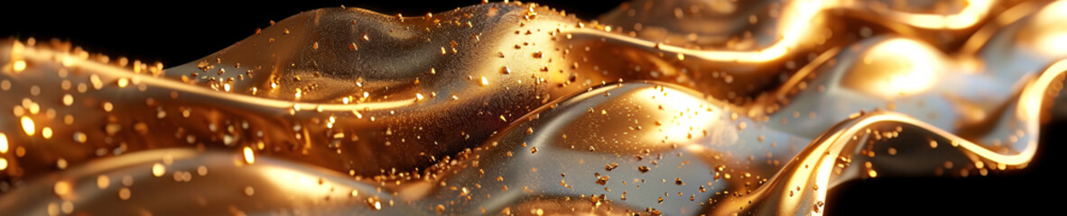 The abstract composition of golden ripples offers a decadent and opulent visual experience akin to...