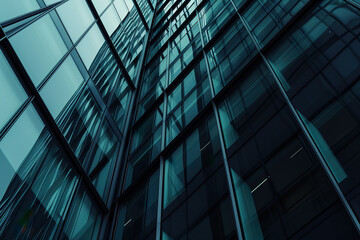 Close-up glass and steel facade modern office building exterior.