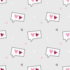 Seamless St Valentine Day pattern with message icons with hearts. Modern flat cute background. Vector illustration