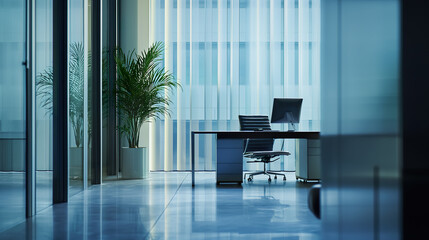 Corner of CEO office interior with desk and chair