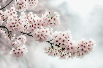 Obraz premium Scenic view of cherry blossoms in full bloom, creating a beautiful and tranquil springtime landscape with soft pink flowers