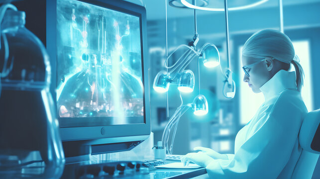 Medical technology in clinic or hospital. Treatment and use of computer technologies in medicine. generative AI. - Powered by Adobe