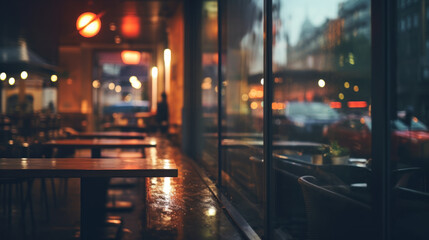 tranquil scene of cafe on rainy night