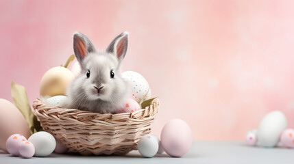 Naklejka na ściany i meble Cute little white Easter bunny