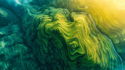 Aerial view of the ocean with green and blue hues, capturing the natural patterns and textures of water surfaces in a summer seascape
