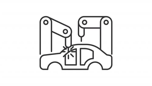 Animated production automation icons. Manufacture automatization line animation library. Industrial revolution. Black illustrations on white background. HD video with alpha channel. Motion graphic
