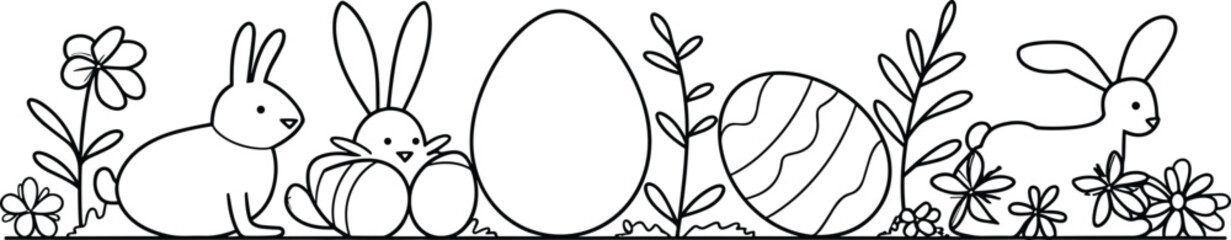  Easter Ornaments: Bunny and Egg Illustration Continuous one line art drawing style
