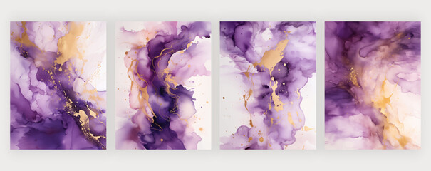 Purple with golden watercolor ink paint texture for wall art prints
