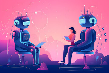 person talking with robotic ai,chat bot.futuristic technology or machine learning data development concepts. generative AI.