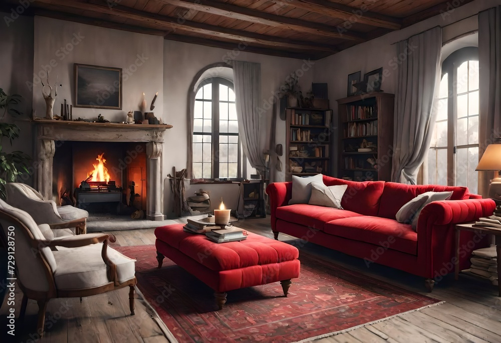 Sticker living room with fireplace