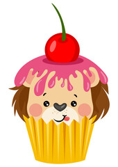 Cute lion on top of a delicious cupcake