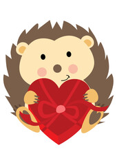 Loving hedgehog holding a heart-shaped gift