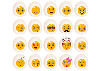 Half boiled eggs with different faces expressions