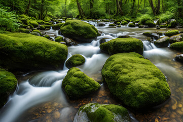 A beautiful nature view and a small river .