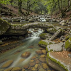A beautiful nature view and a small river .