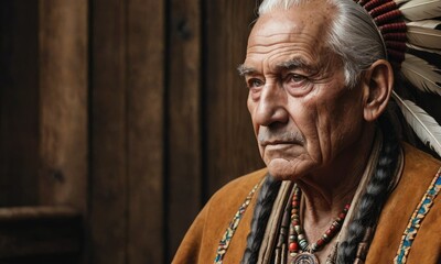 Obraz premium Timeless Textures: Native American Elder in Leather and Suede Legacy
