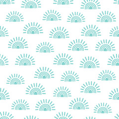 Seamless pattern with blue hand drawn sun