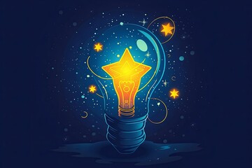 Flat vector design of creative idea concept, minimal trendy design, dark blue, star circle, popup vector graphic.