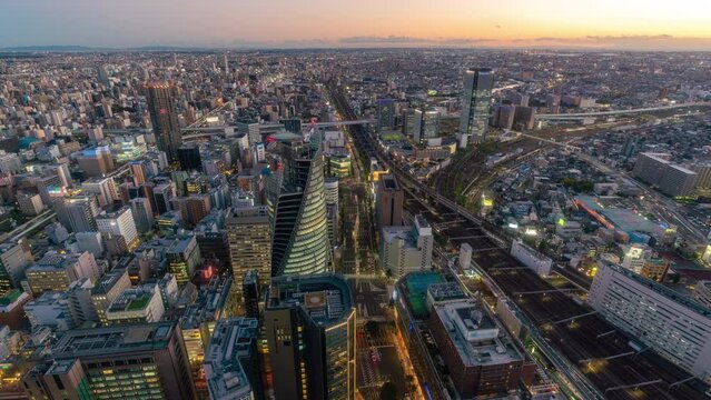 Timelapse video of Nagoya in Japan from sunset to night