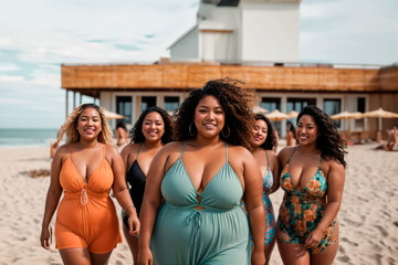 Five Oceanic women smiling at the beach