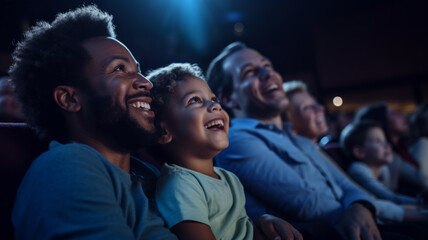 Fototapeta premium Father and daughter watching a movie at the cinema.