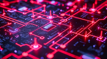 Obraz premium Detailed view of a digital motherboard, showcasing the intricate design and electrical components of modern computer technology
