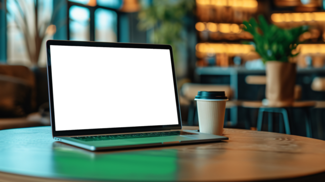 Laptop mockup with blank transparent screen.
