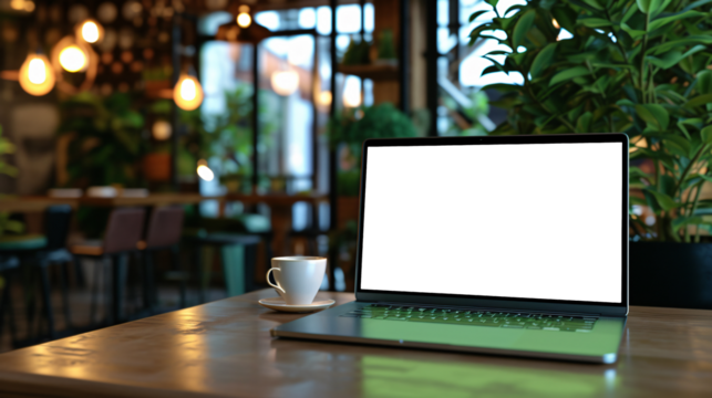 Laptop mockup with blank transparent screen.