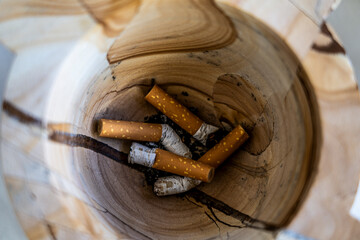 cigarette butts in an ashtray, Llucmajor, Mallorca, Spain