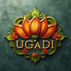 Stylized neem flower illustration logo in Hindu style. Religious holiday and graphic concept. For Ugadi, Gudi Padwa, Hindu New Year celebration. Digital graphic design for logo