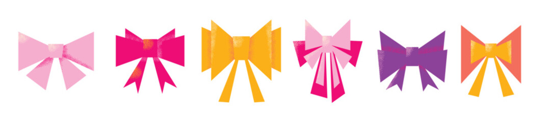 Set of various cartoon bow knots, gift ribbons. Trendy cute hair braiding accessory. Flat vector modern illustration in cartoon style isolated on background.