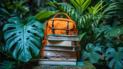 A Backpack Full of Books and Glasses A Monthly Reading Challenge Generative AI