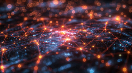 Vibrant Digital Landscape Depicting Advanced Network Connections and Data Exchange with Illuminated Nodes on Technological Backdrop, Emphasizing Future of Communication
