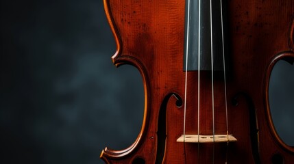 Violin closeup on dark background. Classical musical instrument