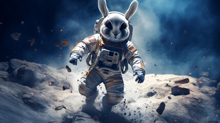 Easter bunny astronaut on moon