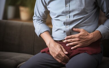 Man suffering from abdominal pain.